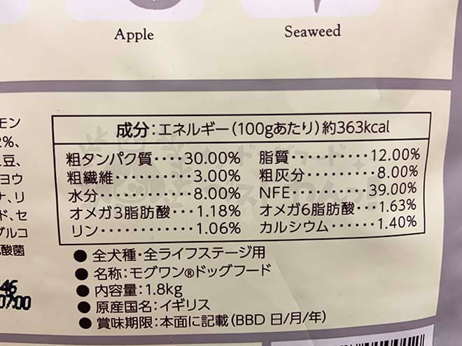 モグワンの成分表