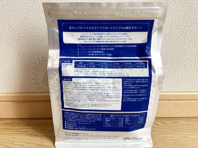 モグキューブドッグフードの背面