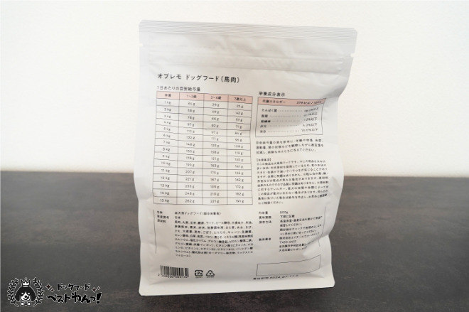 オブレモパッケージの背面