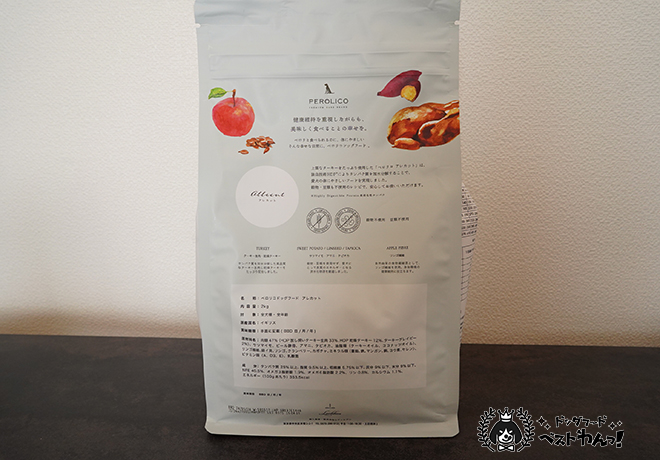 ペロリコアレカットのパッケージ裏面